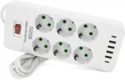 Мережевий фільтр Voltronic F33U, 6 розеток EU + 4 USB + 2 PD, кнопка включення з індикатором, 2 м, 3х0.75 мм, 2500W, White, Box (YT31698)
