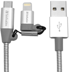 Кабель Verbatim 2в1 USB - Lightning + MicroUSB 1 м Сріблястий (23942488699) - зображення 1