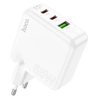 Мережевий зарядний пристрій HOCO Header three-port C115A |1USB/2Type-C, 65W/3A, PD/QC| white