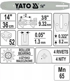 Шина Цепной Пилы 36 см Для Пильной Цепи 3/8"; 52Z YATO (YT-84931)
