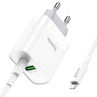 Сетевое зарядное устройство HOCO C80A 1USB/1Type-C, QC/PD, 18W,3A адаптер с Lightning кабелем быстрой зарядкой