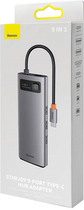 Хаб USB-C 9в1 Baseus Metal Gleam Series 2 x USB 3.0 + 2 x HDMI + USB 2.0 + USB-C PD + Ethernet RJ45 + microSD/SD Gray (WKWG060013) - зображення 6