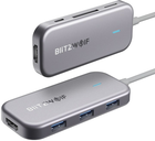 Adapter Hub USB-C 7w1 Blitzwolf BW-TH5 3 x USB 3.0, HDMI, USB-C PD, SD, microSD Gray (5907489601665) - obraz 1