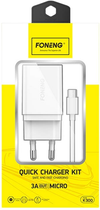 Ładowarka sieciowa Foneng 1 x USB 3 A + Kabel USB Micro Biała (K300 Micro) - obraz 3