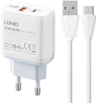 Мережевий зарядний пристрій Ldnio USB-C 22.5 W + кабель USB-C (A2421C Type-C) - зображення 1