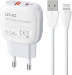 Мережевий зарядний пристрій Ldnio USB - USB-C 20W + кабель USB - Lightning (A2313C Lightning) - зображення 1