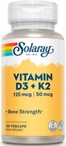 Витамин Д + Витамин К Solaray Vitamin D3+K2 (soy free) 120 капс