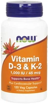 Вітаміни Д3 К2 NOW Vitamin D-3 K-2 1000 IU 45 мкг 120 капс