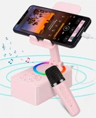 Тримач підставка для телефону з колонкою та мікрофоном Microphone speaker set AND K18 рожева
