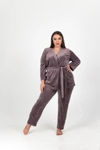 Піжама жіноча велюрова для дому халат з брюками N.EL 1597-53k 2XL Мокко