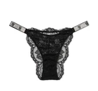 Женские трусики камни со стразами бразильяны Victoria's Secret Shine Strap Lace Thong Panty L Черные