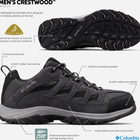 Buty sportowe trekkingowe męskie Columbia Crestwood 1781181011 41.5 (8.5US) Ciemnoszare (192660452142) - obraz 10