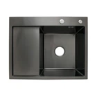 Мийка для кухні інтегрована Lidz Handmade H6350BL ліворуч (LDH6350BRUL45589) Brushed Black PVD 3,0/1,0 мм