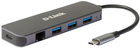 Hub USB D-Link DUB-2334 5-in-1 USB-C with Gigabit Ethernet/Power Delivery Silver