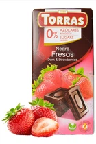 Шоколад черный Torras Negro Fresas с клубникой без сахара и глютена 75 г