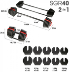 Zestaw regulowanych sztangielek HMS PRO SET SGR40 2 w 1 43.5 kg (5907695553581) - obraz 9