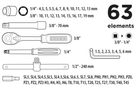 Набір торцевих насадок і ключів Top Tools 1/4" та 3/8" 63 шт. 38D515 (5902062037701) - зображення 5