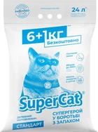 Деревний наповнювач SuperCat для котячого туалету синій стандарт 6 кг + 1 кг (4820152564382)