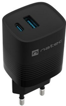 Мережевий зарядний пристрій NATEC Ribera GaN USB-A + USB-C 30W PD 3.0 QC3.0 Black (NUC-2141) - зображення 2