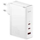 Блок живлення Швидка зарядка Мережевий зарядний пристрій Baseus GaN5 Pro 2Type-C+USB 140W EU (with Type-C to Type-C 140W (1m) (CCGP100201) для iPhone iPad Samsung Lenovo Xiaomi Macbook White