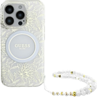 Etui Guess Hardcase IML Flowers Allover Electro With Pearl Strap MagSafe do Apple iPhone 16 Pro Max White (GUHMP16XHCPOFPH)