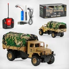 Военная машина на радиоуправлении Армейский грузовик с тентом 2 WD Аккумулятор 3.7 V Свет фар (0626 BK)