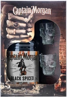 Алкогольний напій на основі Карибського рому Captain Morgan Spiced Black 0.7 л 40% + 2 рюмки (4820178650533_G)