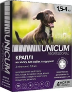 Капли UN-085 Unicum PROFESSIONAL от блох, клещей для собак 1,5-4 кг, 3 пипетки*0.8 мл, защита до 4 месяцев
