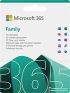 Oprogramowanie Microsoft 365 Family UK Box 6 Użytkowników 1 Rok (0196388208241)