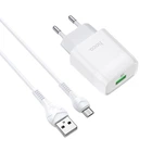 Зарядний пристрій HOCO C72Q Glorious single port QC3.0 charger set USB to Micro-USB cable White (6931474732538)