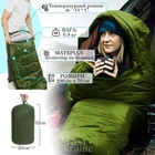 Спальный мешок широкий тёплый -15 °C / 900г/м.кв. спальник-одеяло с капюшоном XK-202-Khaki