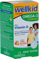 Дієтична добавка Vitabiotics Wellkid Omega-3 Chewable для дітей 60 капсул Апельсин (5021265247578)