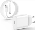 Комплект быстрой зарядки для Apple iPhone, iPad Сетевое зарядное устройство 20W USB-C Блок зарядки Type-C Power Adapter, Кабель зарядки Type-C to Lightning 1m White