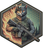 Військовий шеврон Shevron.patch бойовий кіт з автоматом в лапах на липучці (CAT10)