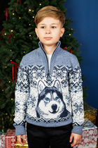Свитер для мальчика подростка 7-13 лет FIVE теплый с хомутом на молнии , Джинс, 158