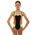 Купальник для плавания слитный детский SP-Sport PL-2413 Черный-салатовый-оранжевый 10 лет, рост 140-145см