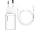 Мережевий зарядний пристрій BASEUS Super Si Quick Charger White w/Type-C - Lightning Cable (TZCCSUP-B02)
