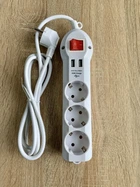 Подовжувач 3 гн. 2м з 2*USB (2100mA) з/з 3x0.75mm макс 2500W з кнопкою "LEMANSO" LMK71004