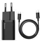 Блок живлення Швидка зарядка Мережевий Зарядний Пристрій Baseus Super Si Quick Charger 1C 25W EU Mini White Cable Type-C to Type-C 3A 1m Black