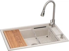 Кухонная мойка GRANADO Basic Estella 5-в-1 Terra со смесителем, дозатором для моющего, метал.корзиной и кухонной доской