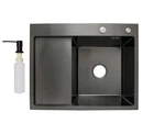 Мийка для кухні з крилом інтегрована ліва Lidz Handmade H6350BL (LDH6350BRUL45589) Brushed Black PVD 3,0/1,0мм