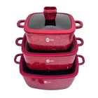Набір із трьох квадратних антипригарних каструль Higher Kitchen HK-323 (3 л, 5 л, 7 л) Червоний