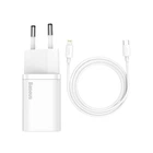 МЗП Baseus Super Si Quick Charger 20W Sets + Type-C to Lightning (TZCCSUP-B02) White