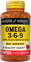 Жирные кислоты Mason Natural Тройная Омега 3-6-9 масло рыбы льна и огуречника Omega 3-6-9 1200 mg Fish Flax & Borage Oils 60 гелевых капсул 1200 мг (311845169952)