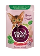 Влажный корм Delickcious для кошек с уткой, куриным филе и шпинатом 80 г