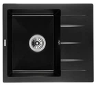 Кухонная мойка гранит GRANADO Madrid Black Shine (1601) + сифон одинарный для кухонной мойки Nova