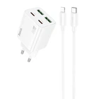 Сетевое зарядное устройство HOCO N56 Fundador PD30W four-port (2C2A) + Type-C to Lightning (White) (209773)