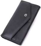 Женский кожаный кошелек ST Leather черный большой 18 карт с монетницей на кнопке 55552