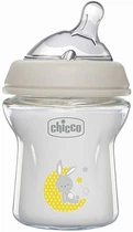 Бутылочка стеклянная 150 мл с силиконовой соской, с 0 месяцев, белая - Chicco Natural Feeling 150ml (1265385-31097434)