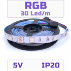 Светодиодная RGB SMD5050 лента 30 светодиодов на метр, 5 вольт, 5V, 30 LED/м, IP20